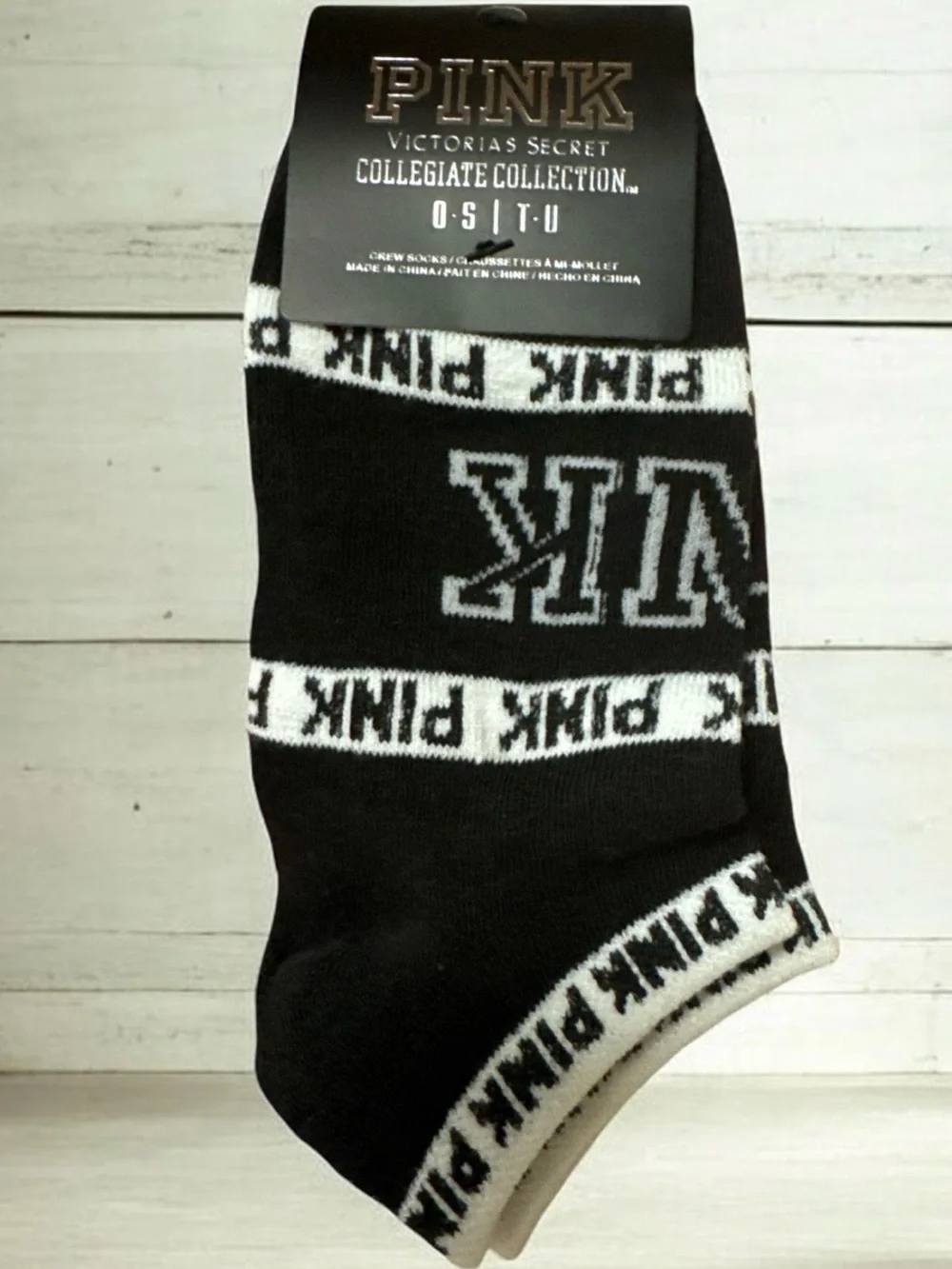 PINK Victoria's Secret Black & White Logo Athletic Crew Socks
